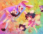  animal_ears barefoot black_hair bunny_ears carrot chibi cigar inaba_tewi long_hair multiple_girls purple_hair red_eyes reisen_udongein_inaba sakurano short_hair skirt touhou yukkuri_shiteitte_ne 