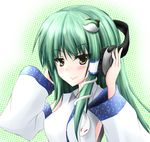  atsuagi frog green_hair hair_ornament headphones kochiya_sanae long_hair snake solo touhou 