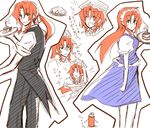  alternate_costume alternate_hairstyle bad_id bad_pixiv_id braid butler female_butler formal green_eyes hong_meiling inukoro_(wolf) maid multiple_persona pant_suit ponytail red_hair sketch suit tea touhou twin_braids 