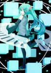  aqua_eyes aqua_hair bad_id bad_pixiv_id detached_sleeves hatsune_miku highres instrument keyboard_(instrument) long_hair skirt solo thighhighs twintails vinashyra vocaloid zettai_ryouiki 