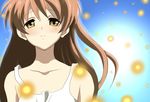  brown_eyes brown_hair clannad close-up dress girl_from_the_illusionary_world long_hair miracle solo sparkle 