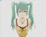  bad_id bad_pixiv_id bra camisole casual checkered green_eyes green_hair hair_bobbles hair_ornament hatsune_miku jewelry lingerie long_hair necklace shiika_sadamasa solo twintails underwear vocaloid world_is_mine_(vocaloid) 