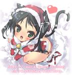  animal_ears black_hair cat_ears cat_tail christmas fang francesca_lucchini green_eyes hat heart lowres no_pants panties santa_costume santa_hat solo strike_witches tail underwear urotan world_witches_series 