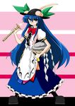  blue_hair food fruit hat hinanawi_tenshi keystone kieyza long_hair peach rock rope shimenawa solo sword sword_of_hisou touhou weapon 