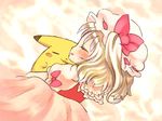  bad_id bad_pixiv_id blonde_hair blush flandre_scarlet gen_1_pokemon hat hug pikachu pokemon pokemon_(creature) rias-shiki_kawaii short_hair sleeping solo touhou 