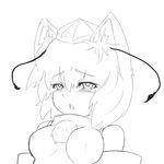  animal_ears blush breasts detached_sleeves greyscale hat inubashiri_momiji large_breasts monochrome moto_jukensei short_hair solo tokin_hat touhou wolf_ears 