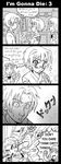  2girls 4koma :&lt; blood cardiac_arrest comic english glasses greyscale hakamichi_shizune japanese_clothes katawa_shoujo kicking kimono mikado_shiina monochrome multiple_girls nakai_hisao pimmy so_moe_i'm_gonna_die! speech_bubble tsundere yukata 