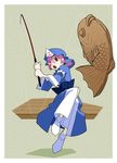  fish fishing fishing_rod food hat holding holding_fishing_rod kansuke_(bubuduke) pink_hair red_eyes saigyouji_yuyuko short_hair socks solo taiyaki touhou wagashi 