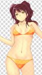  bikini breasts brown_hair dark_persona hijiri_ruka kujikawa_rise medium_breasts midriff navel persona persona_4 solo swimsuit twintails yellow_eyes 