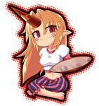  bad_id bad_pixiv_id barefoot blonde_hair chibi cup fang horn hoshiguma_yuugi kosmosshuffle midriff pointy_ears red_eyes reflection sakazuki solo touhou 