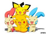  gen_1_pokemon gen_2_pokemon gen_3_pokemon happy minun no_humans pichu pikachu plusle pokemon pokemon_(creature) rindou_(awoshakushi) simple_background 