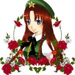  bad_id bad_pixiv_id blue_eyes braid flower geike hat hong_meiling long_hair red_hair solo touhou twin_braids 