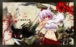  animal_ears blush detached_sleeves dual_wielding endou_tatsumi groin hat holding inubashiri_momiji midriff red_eyes short_hair solo sword tokin_hat touhou wallpaper wardrobe_malfunction weapon white_hair wolf_ears 