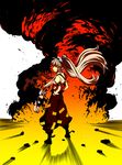  explosion fire fujiwara_no_mokou long_hair makoto_jon solo touhou 