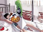  1girl aturou0129 barefoot bdsm bed bodysuit bondage bound bound_wrists c.c. clothed_female_nude_male code_geass feeding femdom food force_feeding girl_on_top green_hair holding_pizza lelouch_lamperouge light_rays nude pillow pizza pizza_hut product_placement rope soles straitjacket sunbeam sunlight toes you_gonna_get_raped 
