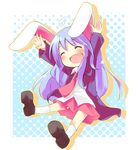  animal_ears bad_id bad_pixiv_id blue_hair bunny_ears chibi closed_eyes happy long_hair mukunoki_nanatsu necktie red_neckwear reisen_udongein_inaba skirt smile solo touhou younger 