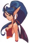  90s blue_hair breasts breath_of_fire breath_of_fire_ii cleavage dragon dragon_girl green_eyes lowres medium_breasts monster_girl official_art patty_the_phantom_thief pointy_ears ponytail solo upper_body white_background wings yoshikawa_tatsuya 