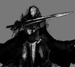  armor bad_id bad_pixiv_id blame! greyscale male_focus monochrome seu solo sword un-known_(ninesix) weapon 