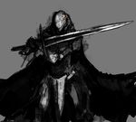  1boy armor bad_id bad_pixiv_id blame! greyscale male_focus monochrome seu solo sword un-known_(ninesix) weapon 