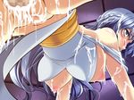  1girl ahegao all_fours bent_over blue_hair blush bracelet breasts censored choker clenched_teeth cum cum_in_pussy cum_inside cum_on_back cum_on_body cum_on_breasts cum_on_legs cum_on_lower_body cum_on_upper_body doggystyle facial from_behind from_below green_eyes hanging_breasts jewelry large_breasts leg_lift long_hair madou_monogatari mekabu mosaic_censoring nipple_slip nipples on_all_fours penis pussy puyopuyo rulue saketobahan sex tears teeth vaginal wavy_hair 