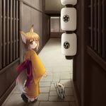  :o animal animal_ears blonde_hair cat child fox_ears fox_tail japanese_clothes kimono kitsune lantern mitsudomoe_(shape) niza_emon original paper_lantern sliding_doors tail tomoe_(symbol) yellow_eyes youkai 