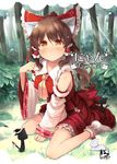  animal_ears animalization ascot bare_shoulders blush bow brown_eyes brown_hair cat cat_ears hair_bow hair_tubes hakurei_reimu paw_pose shin_(new) sitting touhou wariza 