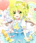  balloon blush bow candy cloud daiyousei fairy_wings food green_eyes green_hair hair_bow kyapinetzu open_mouth rainbow side_ponytail solo touhou wings 