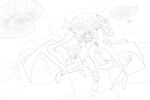  ammonite bodysuit breasts cape gloves highres kantai_collection large_breasts lineart long_hair monochrome sakuya_tsuitachi shinkaisei-kan solo wo-class_aircraft_carrier 