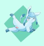  3_toes balls barefoot blush canine cute eeveelution erection feral fur glaceon happy long_ears looking_away lying male mammal nintendo nude on_side penis pok&#233;mon pok&eacute;mon raised_leg smile solo sum video_games 