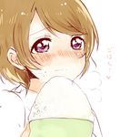  blush bowl crying crying_with_eyes_open heart highres holding koizumi_hanayo light_brown_hair love_live! love_live!_school_idol_project purple_eyes rice rice_bowl shiki_hinako short_hair simple_background solo steam tears wavy_mouth white_background 