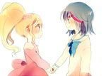  bad_id bad_pixiv_id black_hair blonde_hair bow crying crying_with_eyes_open dress drill_hair hair_bow happy_tears harime_nui holding_hands kill_la_kill matoi_ryuuko multicolored_hair multiple_girls sailor_dress si_(ekthf0106) streaked_hair tears twin_drills twintails what_if younger 