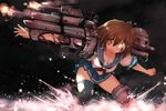  breasts brown_eyes brown_hair cleavage jpeg_artifacts kantai_collection navel sakaki_(noi-gren) seifuku short_hair skirt thighhighs 