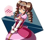  alternate_costume aqua_eyes azuki_(adzuk1) bad_id bad_pixiv_id blush brown_hair circlet double_bun dress drill_hair elbow_gloves gloves long_hair mei_(pokemon) open_mouth pink_dress pokemon pokemon_(game) pokemon_bw2 pokewood solo spoken_blush twin_drills twintails 