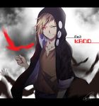  bad_id bad_pixiv_id bird blonde_hair character_name glowing glowing_eye hayamiya heterochromia hood hoodie kagerou_project kano_shuuya looking_at_viewer male_focus red_eyes smirk solo yellow_eyes 