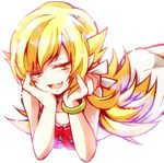  bad_id bad_pixiv_id bakemonogatari blonde_hair blush_stickers fang long_hair monogatari_(series) nisemonogatari oshino_shinobu pointy_ears solo suna_ko1 yellow_eyes 