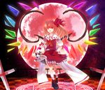  aru16 blonde_hair bow flandre_scarlet full_moon hair_bow hand_on_hip highres magic_circle moon red_eyes red_moon side_ponytail skull solo touhou wings wrist_cuffs 