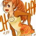  artist_name bangs blush braid brown_eyes character_name chimchar collarbone dress ears fang fingerless_gloves gen_4_pokemon gloves luxrays open_mouth orange_hair personification pokemon simple_background solo tongue white_background 