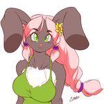  blush breasts bust chalo chest_tuft clothed clothing female floppy_ears flower fur green_eyes grey_fur hair lagomorph las_lindas looking_at_viewer mammal pink_hair pink_nose rabbit smile solo taffy tuft 