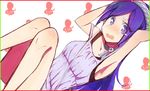  aono_miki armpits arms_up blush casual dress embarrassed eyelashes fresh_precure! frown hair_ornament hairband long_hair looking_at_viewer open_mouth precure purple_dress purple_eyes purple_hair purple_shirt shijima_(agkm) shirt simple_background sketch solo tears wavy_mouth white_background 