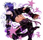  aokumo_2 bad_id bad_pixiv_id corset hermit_purple jojo_no_kimyou_na_bouken joseph_joestar_(young) leather leather_pants male_focus midriff pants plant pose purple_hair solo stand_(jojo) time_paradox vines 