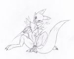  anthro breasts canine digimon female fox fur looking_at_viewer magnificent-arsehole mammal nude plain_background renamon sketch smile solo 