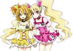  blonde_hair bow brown_choker choker cure_peach cure_pine dress earrings eyelashes fresh_precure! frilled_dress frills hair_ornament hair_ribbon happy heart heart_hair_ornament jewelry long_hair looking_at_viewer magical_girl momozono_love multiple_girls open_mouth orange_dress orange_eyes orange_hair pink_bow pink_choker pink_dress pink_eyes ponytail precure ribbon ribbon-trimmed_clothes ribbon_trim shijima_(agkm) short_hair side_ponytail simple_background sketch smile standing twintails white_background wrist_cuffs yamabuki_inori 