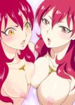  breasts dual_persona highres jewelry long_hair magi_the_labyrinth_of_magic medium_breasts multiple_girls myron_alexius necklace nipples nude red_eyes red_hair yellow_eyes yuzuki_suzu 