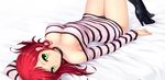  1girl atomix breasts cleavage collar earrings garyou green_eyes high_heels jewelry large_breasts love_live!_school_idol_project lying nishikino_maki original red_hair solo striped 