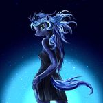  blue_eyes blue_fur blue_hair clothing crown d-lowell dress equine feathers female fingers friendship_is_magic fur hair hands horn horse long_hair looking_at_viewer looking_back mammal my_little_pony pony princess_luna_(mlp) solo stars winged_unicorn wings 