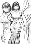  black_beat breasts dress hand_on_hip large_breasts monochrome pixiv_manga_sample 