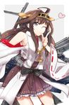  brown_eyes brown_hair hairband heart kantai_collection kongou_(kantai_collection) kotono long_hair looking_at_viewer machinery nontraditional_miko one_eye_closed skirt solo 