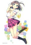  absurdres black_hair black_legwear blue_eyes blush hair_ornament hairclip hentai_ouji_to_warawanai_neko. highres kantoku kneehighs looking_at_viewer navel open_mouth origami paper paw_pose scan school_uniform short_hair side_ponytail skirt solo tsutsukakushi_tsukiko 