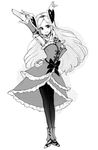  arm_warmers boots cure_passion detached_sleeves dress eyelashes fresh_precure! greyscale hair_ornament happy higashi_setsuna high_heels long_hair looking_at_viewer magical_girl monochrome open_mouth pantyhose pose precure ribbon shijima_(agkm) smile solo standing white_background 