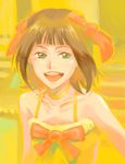  amami_haruka bad_id bad_pixiv_id bangs blunt_bangs camisole collarbone green_eyes hair_ribbon idolmaster idolmaster_(classic) juu_(juuzi) looking_at_viewer open_mouth ribbon smile solo 